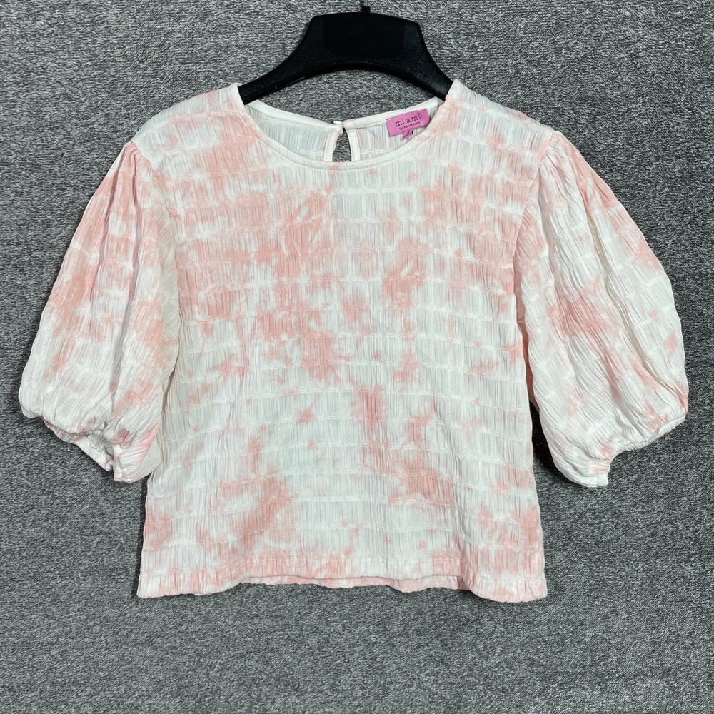 Mi Ami Francesca's Top Size Small Pink Tie Dye Puff‎ Sleeve Smocked